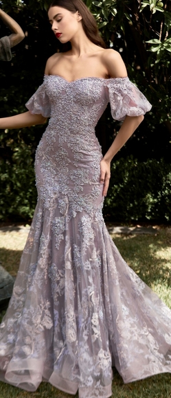 VIOLET OR Dusty rose MERMAID LACE FORMAL OFF SHOULDER MOTHER OF THE BRIDE DRESS - Picture 1 of 13